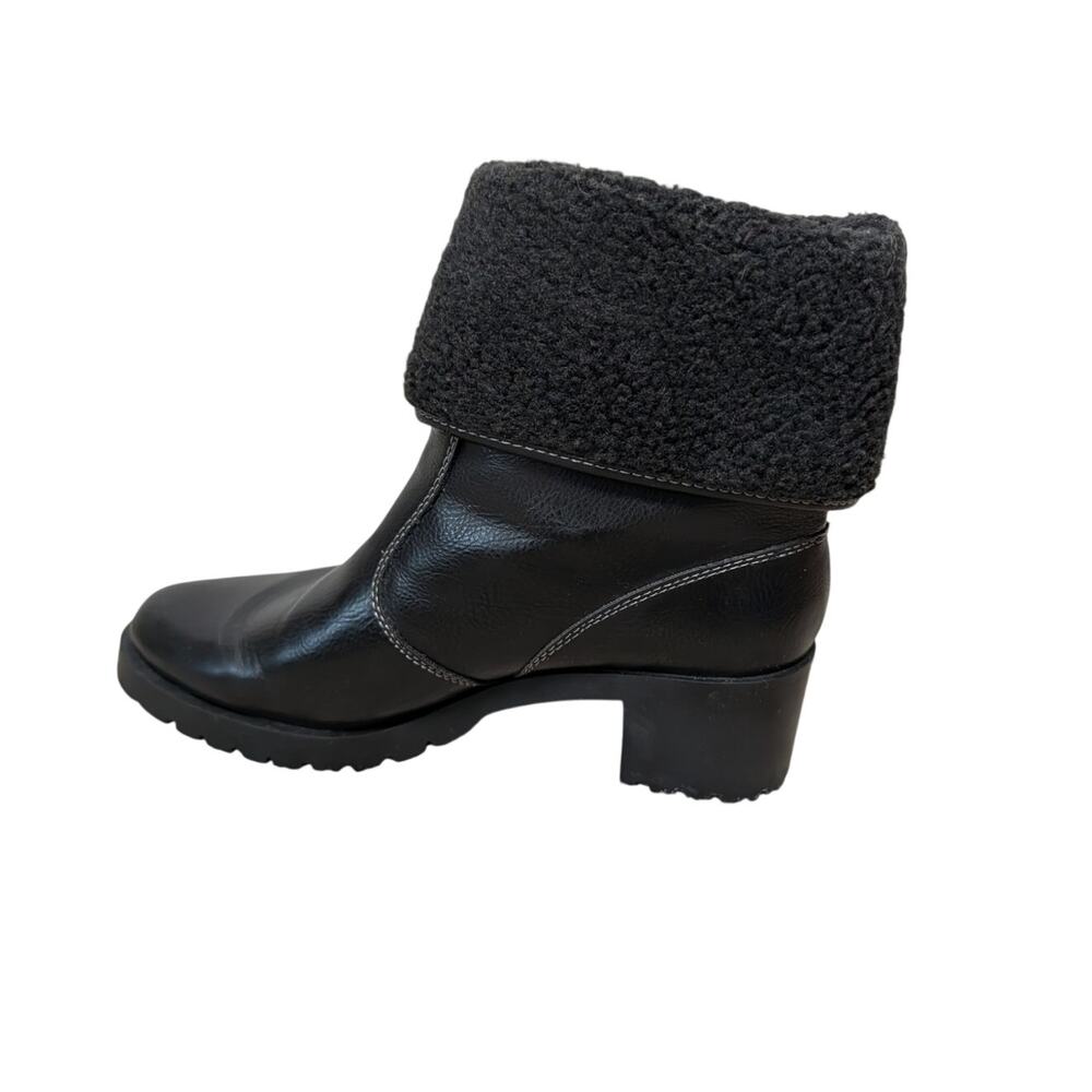 Aerosoles Boldness Boots Women 7 Black Faux Fur Trim Ankle Zip Winter Block Heel